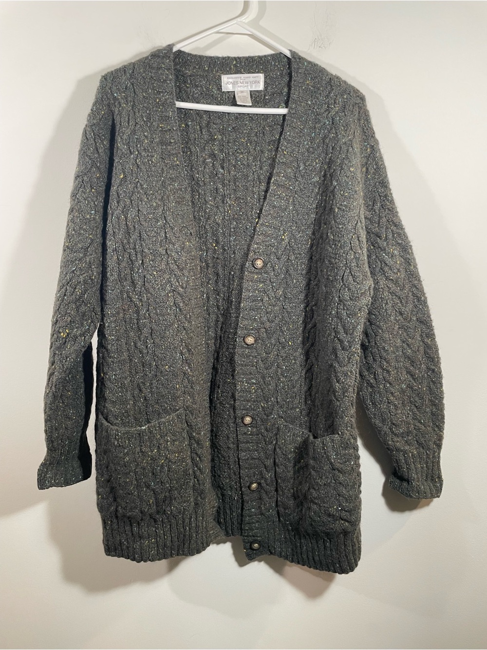 Jones New York hand knit wool long grandpa cardigan M